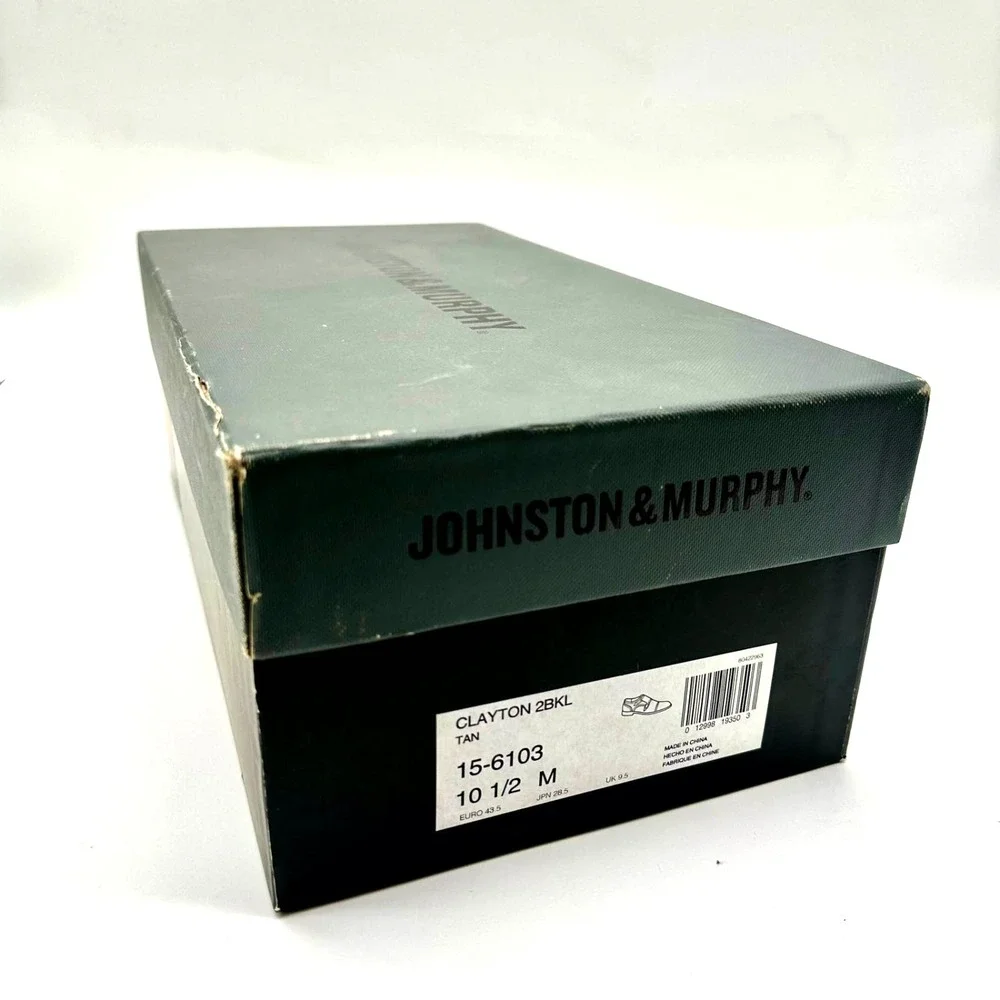Johnston & Murphy Clayton 28KL Double Monk Strap Shoes 10.5M – Tan Leather & Box